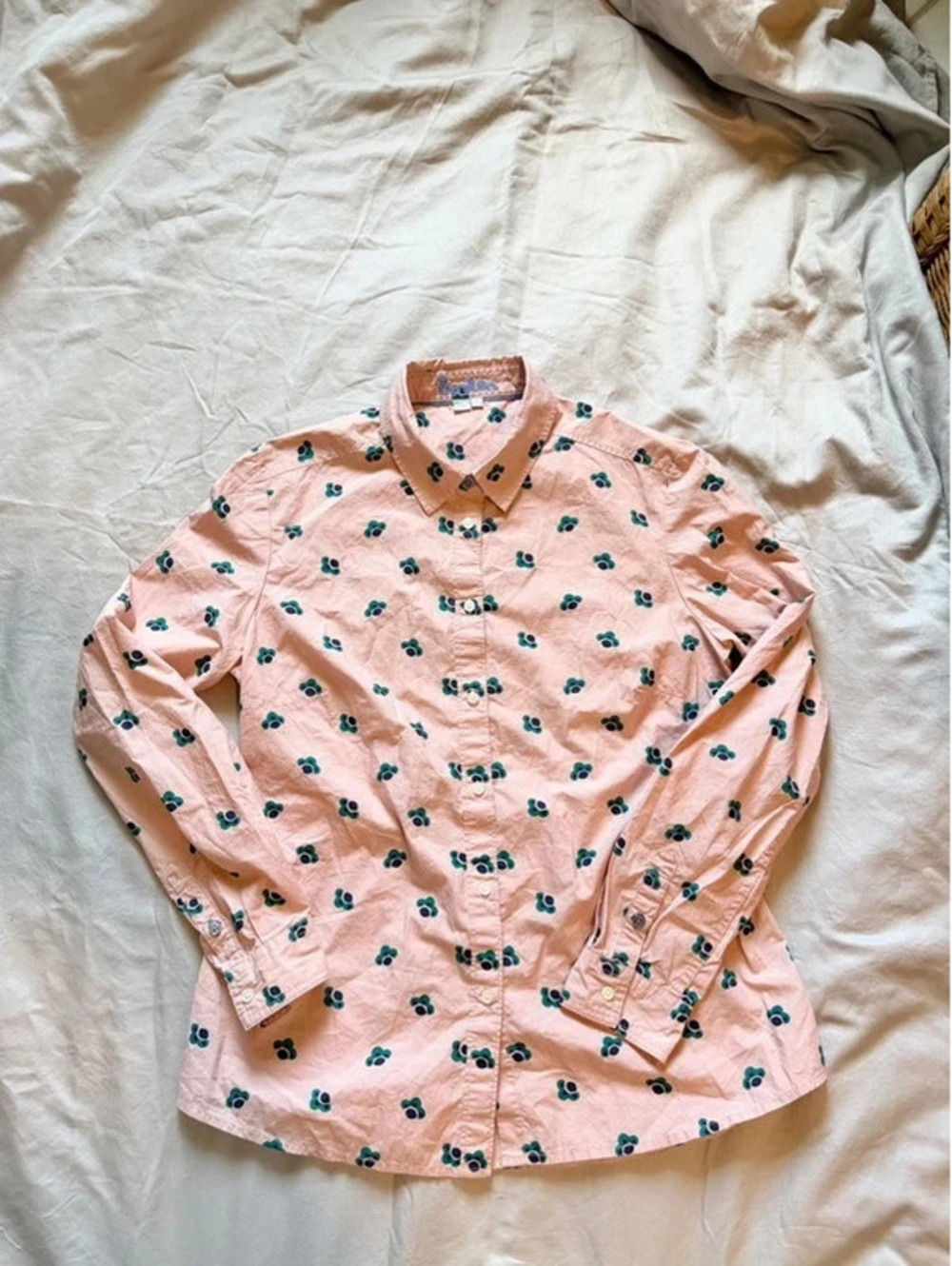 Boden Pink Floral Detail Cotton Button-Up US 6 UK 10 Cottagecore Coquette